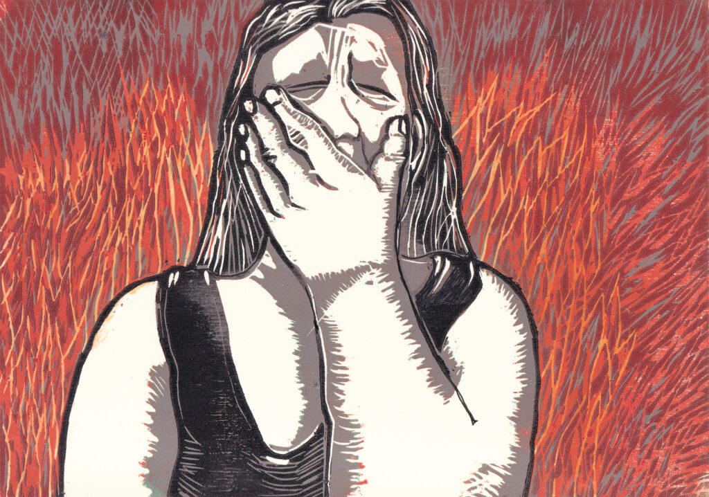 hotsnede, houtdruk, 24 x 17 cm
Can you see that shaft of sunlight?
Can you see it in my eyes?
I can feel the fire that's burning
Anger and hope so deep
So deep within my heart
Before my eyes
For some it seems to late
It seems there's no one listening
